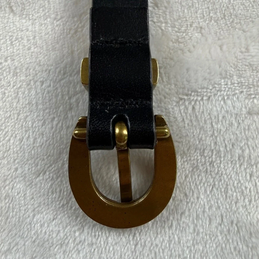 Madewell Italian Leather Belt Womens Medium Black Brass Buckle Western Boho Chic